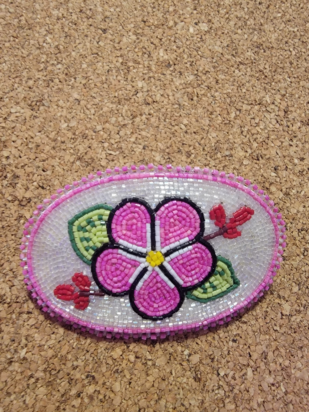 Beatiful Alaskan Handmade Pink Floral Beaded Hair Barrette -